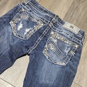 Miss Me Jeans Womens 26x33 Denim Signature Boot Blue Dark Wash Embroidered Bling